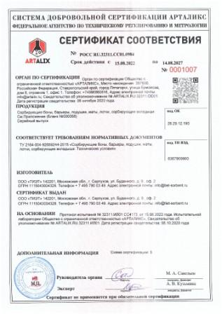 Серптификат соответствия сорбирующие боны